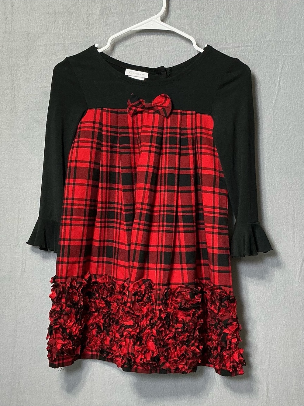 Bonnie Jean Girls Holiday Dress Red Black Plaid Size 6X Ruffle Hem Bow